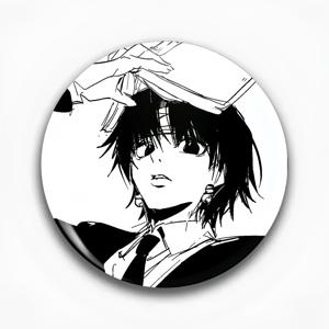 TEMU 1개 애니메이션 만화 밴드 배지 - 흑백 캐릭터 디자인, 내구성 있는 플라스틱/철제 소재, 재킷·모자·가방용 - 애니메이션 팬, 친구, 동창을 위한 완벽한 선물, 생일·졸업·스포츠 이벤트 장식품, 고품질 인쇄, 캐릭터 브로치, 패션 액세서리, 만화 디자인, 오래가는 소품