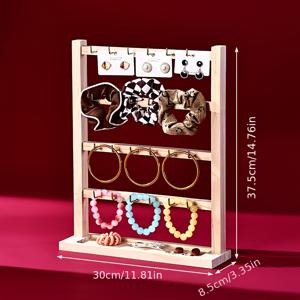 TEMU 1개 러스틱 우드 & 아이언 주얼리 디스플레이 스탠드 - 다층 DIY 정리대, 귀걸이, 팔찌, 헤어 액세서리용 - 부티크 쇼케이스 또는 홈 바니티 장식, 데스크탑 및 상점 디스플레이에 완벽, 쉬운 조립, 이상적인 선물, 주얼리 타워