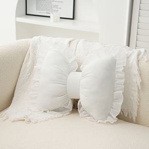 TEMU 1개 우아한 리본 장식 프릴 베개 - 38cm/14.96인치 소프트 폴리에스터 쿠션, 3가지 색상 (화이트/핑크/블랙) 홈 데코, 소파, 침대, 차량, 웨딩 & 시즌 홀리데이용 - 손세탁 전용, 연중 장식 액센트