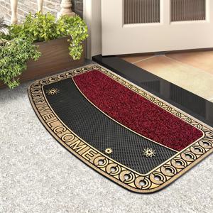 TEMU 1개 우아한 반원형 PVC 도어매트, 레드 & 골든 디자인 - 미끄럼방지 실내/야외용 현관매트, 세탁기 사용 가능 사계절 내구성 있는 바닥매트 (앞문, 포치, 파티오) - 장식적인 반원형 도어매트 with 골든 액센트(빨강/검정), 휴일과 특별 이벤트에 이상적, Beige & Golden Border, 다양한 행사에 적합한 PVC 소재의 바닥러그