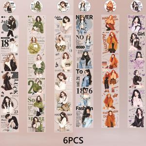 TEMU 6팩 - 2.36인치 x 78.74인치 매트 마감 캐릭터 테마 PET 테이프 세트, 하트비트 걸 시리즈 - 스크랩북, 저널링, 공예 및 선물 포장용 방수 비접착 장식 와시 테이프 - 다양한 우아한 디자인의 DIY 프로젝트 및 아트 용품