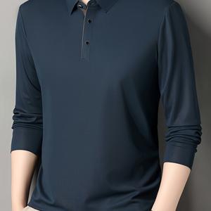 TEMU 남성용 긴팔 티셔츠, 대조적인 칼라와 단색의 깔끔한 핏으로 캐주얼하고 다재다능한 편안함과 스타일리시