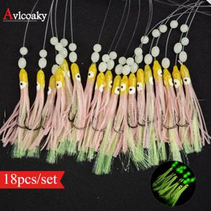 TEMU AVLCOAKY 18개입 야광 오징어 루어 세트, 야광 훅 포함, 오징어 줄 & 훅, 해수/담수 야간 낚시용, 참치, 고등어, 게임피쉬 - 야간 낚시꾼에게 이상적