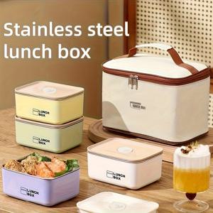 TEMU 4-5개 스테인리스 스틸 다용도 도시락통, 대용량 밀폐형 벤토박스, 직장인용 전자레인지 안전 사각형 식품 보관용기, 냉장고 보관 및 신선도 유지|전자레인지