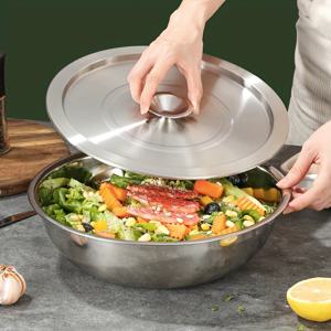 TEMU 대형 내구성 스테인리스 스틸 믹싱 볼 (뚜껑 포함) - 녹 방지 201 스틸 볼, 요리, 베이킹, 믹싱, 휘핑에 적합 - 대용량 주방 볼, 가정, 학교, 용품용