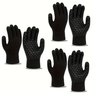 TEMU 남녀공용 3쌍 보온 겨울 장갑 - 미끄럼 방지 그립, 터치스크린 호환, 두꺼운 플리스 안감, /자전거/출퇴근용 - 블랙/그레이/화이트, 크리스마스/ 선물 추천, 내구성 있는 소재, 야외 활동용, 기하학 패턴, 모터사이클 장갑, 쿨웨더 기어, 캐주얼 스타일, 고품질 니트, 크리스마스에 딱 좋은 선물