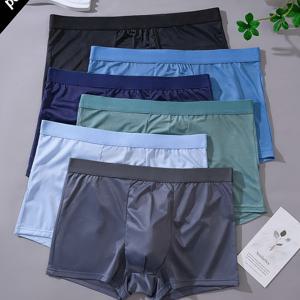 TEMU 6팩 아이스 슬리키 파이버 패브릭 남성용 복서 브리프 - 고탄력 부드러운 통기성 속옷, 집, 체육관, 캐주얼 착용에 편안하고 통기성 좋음 - 단색 (블랙, 블루, 그린, 라이트 블루, 다크 블루, 그레이) - 남성에게 이상적, 체육관 속옷, 매끄러운 질감, 손세탁 가능, 힙합 스타일, 매일 착용 가능한 팬티 | 스타일리시한 일상용 팬티