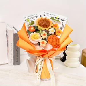 TEMU 수제 느낌의 크로셰 장미 & 부케 - 리본 같은 잎 줄기 인공 꽃 장식 (화분 미포함) - 파스텔 핑크/라벤더/퍼플/코랄/블루 - 결혼식, 어머니날, 생일 선물, 엄마를 위한