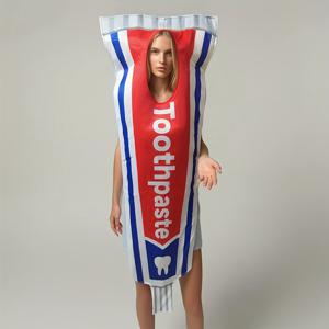 TEMU 치약 & 칫솔 코스튬 의상 - 재미있는 치과 테마 / 역할극, 흰색 & 빨간 치약 튜브와 파란 줄무늬 & 칫솔 스트립, 할로윈 파티, 이벤트, 패러디 공연용 쉬운 착용 원피스