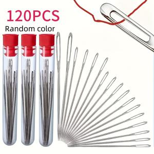 TEMU 대형 바늘눈의 두꺼운 바늘과 뾰족한 팁과 둔한 팁을 모두 갖춘 120개 핸드 바느질 바늘 세트입니다. 뜨개질, 십자수, 스웨터, 가죽 공예용 바늘을 포함하여 초보자와 노인 모두에게 적합합니다. Th