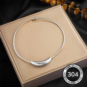 TEMU 304 스테인리스 스틸 칼라와 목 스티커 - 넓은 디자인, 무장식 힙합 스타일, 일상 및 파티용 내구성 & 세련된 액세서리, 캐주얼 또는 정장에 완벽한 트렌디한 목걸이, 우아한 여성용 목걸이