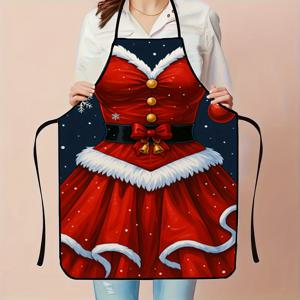 TEMU 1개 여성용 우아한 크리스마스 셰프 앞치마 - 레드 & 화이트 러플 디자인, 골드 버튼, 눈송이 & 홀리 리프 트림, 조절 가능한 허리/끈 헴, 다양한 사이즈 베이킹 요리 앞치마, 베이킹, 요리, 크리스마스 파티 의상용
