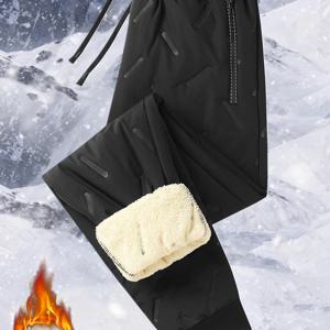 TEMU 여성용 풀지퍼 보온 겨울 팬츠 - 플리스 안감 & 양가죽 느낌 내부, 스키, 스노보드, 아웃도어 스포츠용 헤비듀티 보온 바지 - 풀길이 드로스트링 허리 짐 팬츠 (신축성 없음)