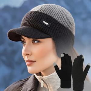 TEMU 2개 세트 겨울용 보온 이어워머 모자 & 장갑 - 남녀공용 방풍 야외 스키, 사이클링, 추운 날씨용 - 스트레치 핏 스너그 캡 포함 (손세탁 가능) - 캐주얼 겨울용