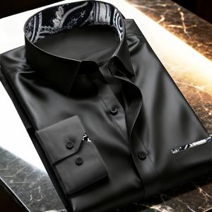 TEMU 남성 슬림핏 퀵드라이 주름방지 드레스 셔츠 - 솔리드 화이트 & 칼라 비즈니스 캐주얼 & 포멀 웨어, 사계절 맞춤 버튼업 블라우스, 세탁기 사용 가능 오피스 셔츠