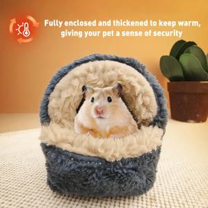 TEMU 1마리 햄스터와 양 플리스 따뜻한 침대, 따뜻한 침대 하우스, 부드러운 플리스 미니 하우스, 소형 애완동물 침대, 햄스터, 기니피그, , 친칠라, 햄스터 및 소형 동물 케이지 액세서리에 적합, 두꺼운 방한 밀폐 쉼터 소형 애완동물 따뜻한 하우스