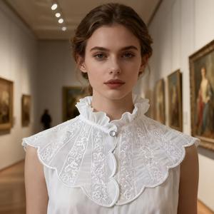 TEMU 원피스 다용도 새로운 레이스 자수 숄 칼라 화이트 탈부착 칼라 빈티지 셔츠 레이스 스탠드업 칼라 인형 장식 코트 스타일