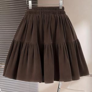 TEMU 플러스 사이즈, 여성용 플러스 사이즈 레이어드 A라인 스커트 - 두꺼운 코듀로이 느낌의 겨울 스커트, 플레어 우산 헴, 갈색 튤 느낌의 레이어 (신축성 없음), 가을/겨울 드레스, 파티 및 정장 행사용 세탁기 사용 가능한 논스트레치 (리치)|여성원피스|드레스|빅사이즈