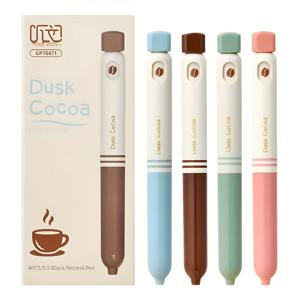 TEMU 4개 세트 커피 향 리트랙터블 젤 펜 - 회전 캡 & 빠른 건조 0.5mm 팁 - 일기, 학교, 사무용 향기나는 잉크 펜 (브라운, 라이트 블루, 핑크, 베이지) - 재미있는 신기한 선물