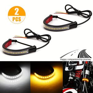 TEMU LED 링 방향지시등 2개, LED 보조 전조등/번호판등/테일 라이트/ 라이트/마커 라이트/경고등, 높은 밝기 LED 라이트 스트립이 있는 화이트/옐로우 듀얼 컬러 흐름 방향지시등