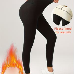 TEMU 여성용 하이웨이스트 보온 레깅스 - 플리스 안감의 두꺼운 겨울 바지, 신축성 있는 요가 & 헬스장 바지, 추운 날씨용, 미끄럼 방지, 세탁기 사용 가능 - 가을/겨울용 우아한 운동 & 캐주얼 바지, 겨울 레깅스, 가을 겨울 의류