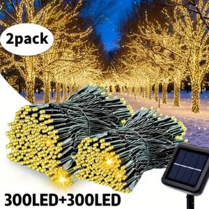 TEMU 2팩 300/200/100/50/20 크리스마스 태양광 장식 조명 | 야외 파티오, 정원 통로, 웨딩 파티, RV 조명, 나무 장식, 8가지 조명 모드, 플라스틱 재질, 푸시 버튼 제어, 태양광 충전