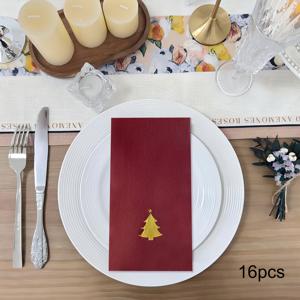 TEMU 16개 크리스마스 트리 패턴 골드 포일 버건디 린넨 냅킨, 두꺼운 일회용 두꺼운 컬러풀 손수건, 21.5*10cm, 8.46*3.94인치 길이 스트립, 파티 및 이벤트, 결혼식, 크리스마스 및 축하 디자인에 적합, 꽃냅킨, 작은냅킨, 예쁜 냅킨, 휴지, 냅킨 종이, 티슈
