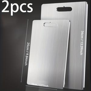 TEMU 2개 세트 고급 티타늄 등급 스테인리스 스틸 과일 및 고기 도마 - 식품 등급 주방용품, 가정 및 캠핑용, 휴대성과 내구성, 쉬운 세척, 음식 준비 표면, 세련된 메탈릭 디자인, 녹 방지, 현대 주방용품,스타일리시한 식품 준비,고품질 소재,전문 셰프|캠핑용품