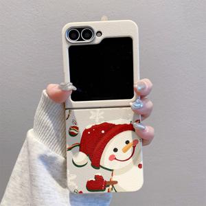 TEMU 귀여운 빨간 모자 눈사람 G141 접이식 블랙 TPU 폰 케이스 (삼성 갤럭시 Z 플립 7, Z 플립 6, Z 플립 5, Z 플립 4/3 5G 호환), 삼성 갤럭시 Z 플립 7 SE/FE에 적합, 완벽한 보호, 슬림하고 가벼움.