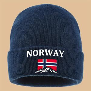 TEMU 1개 노르웨이 국기 & 산 프린트 비니 모자 - 따뜻한 탄성 스트레치 겨울 모자, 노르웨이 문구 & 바이킹 디자인, 남녀 공용