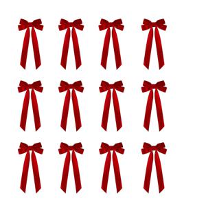TEMU 12개 레드 벨벳 크리스마스 트리 매듭 | 깃털 없음, 광택 표면, 선물 포장 및 프로젝트에 적합, 크리스마스 화환, 장식 및 민속 공예에 이상적