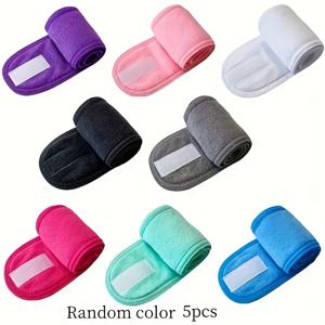 TEMU 얼굴용 헤어밴드 5개 세트, 초흡수성 메이크업 헤어밴드, 조절 가능한 코랄 벨벳 헤어밴드, 부드러운 타월 헤어밴드, 세안, 샤워, 운동, 요가용
