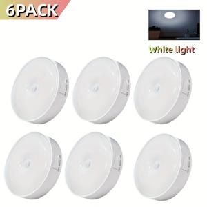TEMU 6개입 신형 모션센서 조명, 원형 화이트 캐비닛 조명, 옷장, 계단, 기숙사, 침대 옆 조명, 사무실 책상 조명 다용도, USB 충전식, 유선 설치 불필요, 듀얼 모드(상시 점등 및 모션센서), 부드럽고 휴대가 편리한 LED 구슬, 휴대용 및 컴팩트, 화이트/