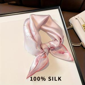 TEMU 100% 뽕나무 실크 스카프 - 럭셔리 우아한 순수 실크 스퀘어 스카프, 소프트 핑크 & 화이트, 대형 20.87x20.87 인치 (54x54cm) 신축성 없는 숄, 웨딩, 파티, 정장 액세서리 - 손세탁/드라이클리닝