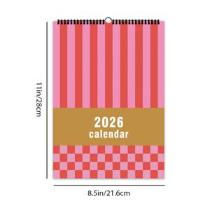 TEMU 1개, 2026년 벽걸이 달력, 달력, 핑크 추상 기하학적 달력, 메모 달력, HD 사진, 12가지 다양한 고급 패턴, 12개월 월별 계획, 생일, 크리스마스, 새해 선물로 완벽한 선택, 미국 일반 버전 포함.|달력|달력