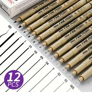TEMU 프로페셔널 12pcs 블랙 파인 라인 펜 - 다양한 닙 드로잉 도구, 스케치/윤곽/캘리그라피에 적합 - 고정밀 미술 용품|캘리그라피