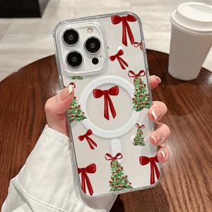 TEMU 무선 충전을 지원하며 낙하 방지 기능이 있으며, 마그네틱 흡착으로 피부와 같은 촉감을 제공하는 리본 매듭 크리스마스 트리 폰 케이스. 아이폰 17 Pro Max/17 Air/16/15/14 Plus/13/12/11 및 삼성 갤럭시 A56/A55/A54/A36/A35/A26/A25와 호환됩니다.