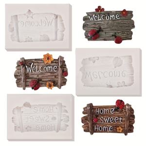 TEMU 3개 세트 나무 플라크 환영 문구 퐁당 몰드, 가족 파티용, 베이비 샤워 케이크 장식, 캔디, 마지팬, 머핀, 젤리, 꽃 페이스트, 레진 클레이용 실리콘 몰드
