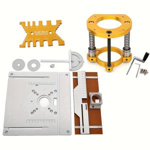 TEMU 1세트 라우터 작업대 삽입판+리프팅 장치, 목재 밀링 플립 보드, 대각선 조인트 가이드 장치 포함, 테이블 톱 목공 작업대