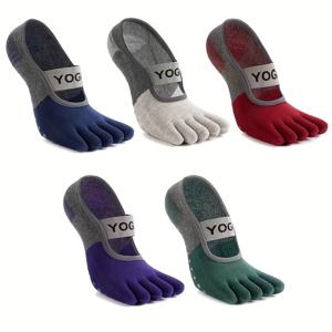 TEMU 2/5쌍 여성용 프로페셔널 요가 양말 - 미끄럼 방지 다섯 발가락 디자인, 통기성 폴리에스터 사계절용 얇은 양말, , 피트니스, 댄스 & 트레이닝용, 안티슬립 구조