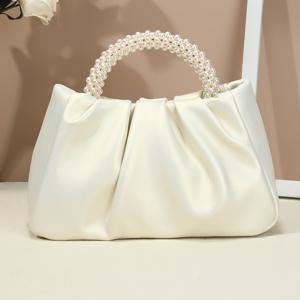 TEMU 미니 핸드백, 비즈 장식, 조절 가능한 스트랩, 자석 잠금, 컬러, 폴리에스터 안감, 우아한 미니 핸드백