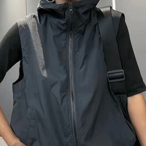 TEMU 여성용 루즈핏 민소매 지퍼업 후드 가벼운 베스트