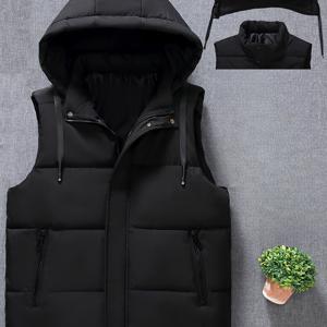 TEMU 남성용 두꺼운 조끼 | 후드, 탈부착 가능 후드, 루즈핏, 캐주얼 스타일, 집, 사무실, 야외 활동에 적합, 플러스 사이즈|빅사이즈