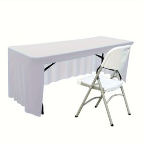 TEMU 할로윈, 크리스마스용 1개 스트레치 가능 직사각형 테이블 커버 스커트 - 오픈백 디자인, 스판덱스/폴리에스터 혼방, 모든 행사에 적합, 기계 제작, 이벤트 장식, 홈 파티, 신축성 원단, 내구성 있는 폴리에스터 소재, DIY 애호가용 장식 드레이프