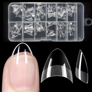 TEMU 120개 반 덮개 아몬드 네일 팁 - 짧은, 광택 마감 순수 색상 손톱 - 사전 버프 아크릴 젤 네일 폼, 12 사이즈 투명 아몬드 모양 네일 팁