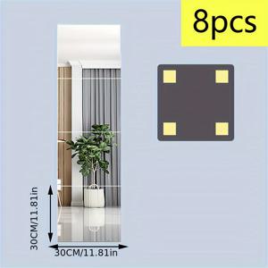 TEMU 8개+30cm, 정사각형 아크릴 거울 벽 스티커, 3D 벽 스티커 조합 세트 DIY 공예실 홈 데코 아크릴 로마스 거울 벽 스티커 장식 배경 벽 거울 3D 삼차원 사각 렌즈 스티커