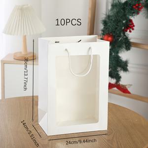 TEMU 10개 팩 대형 창문 디스플레이 종이 선물 백 손잡이 포함, 투명 섹션, 크리스마스, 추수감사절, 할로윈 선물 포장, 선물 포장 보관에 완벽합니다.