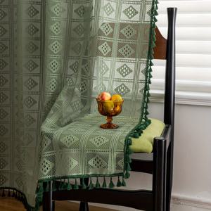 TEMU 1개 레이스 그리드 투명 커튼, 봉 삽입 방식, 통기성 좋은 얇은 창문 처리, 침실, 거실, 사무실, 가정 장식, 기계 세척 가능, 예술적 스타일, 계절별, 안감 없음, 끈 없음, 폴리에스터, 140-160g 원단 무게