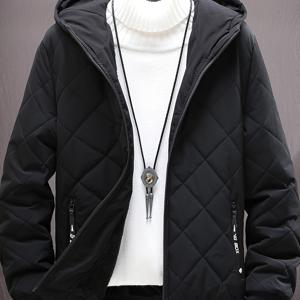 TEMU 남성용 패딩 겨울 코트 - 후드 숏 재킷, 지퍼 포켓 & 로마스 디자인, 추운 날씨용 따뜻한 아우터웨어 (캐주얼/아웃도어) - 슬림핏 쉬운 관리 (손세탁/드라이클리닝)