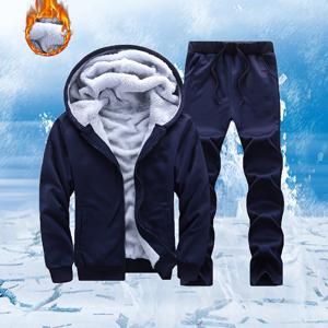 TEMU Men's Winter Solid Col Thiened Flee Casual Sptswear Set